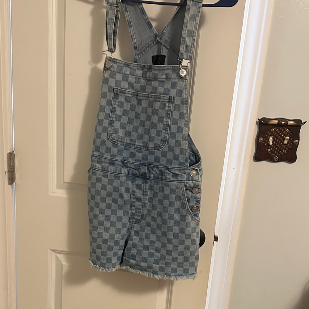No Boundaries Checkered Denim Romper